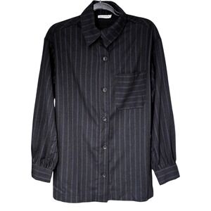 Dark Academia Charcoal Pinstripe Shirt Jacket Overshirt Heavy Fabric Sz S